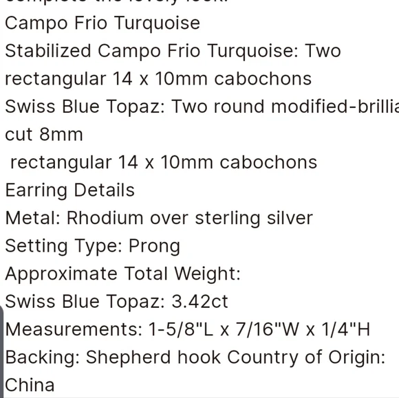 Campo Frio‎ Turquoise and Blue Topaz Sterling Silver French Hook Earrings